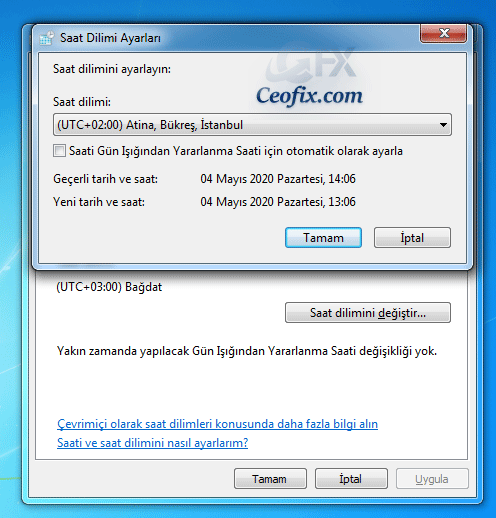 Windows7 kış saati uygulaması nasıl kapatılır?