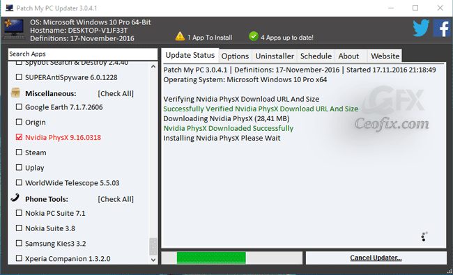 patch my updater Nvidia- instal