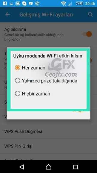 Uyku Modunda Wi-Fi etkin