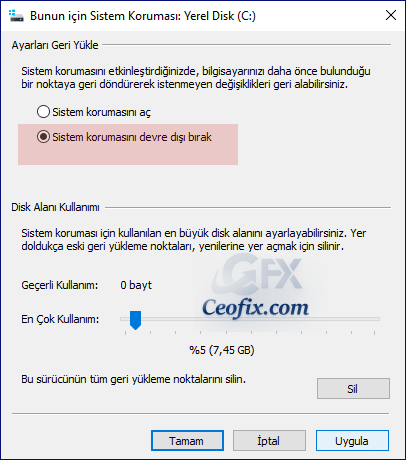Sistem Geri Yükleme Nasıl Kapatılır Ve Neden Kapatılmalı