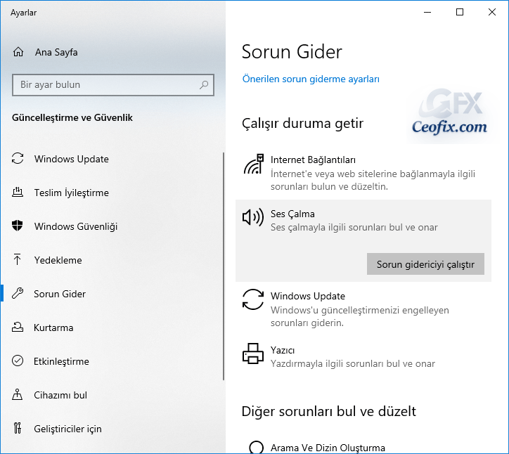 Windows 10 da Sorun Gider