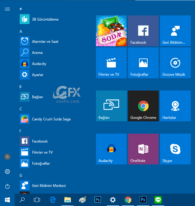 Windows 10 Başlat Menüsü Yeniden Boyutlandır Özelleştir