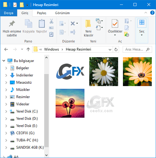 Windows 10 Kullanıcı Hesabı Resmini Klasörden Kaldırma