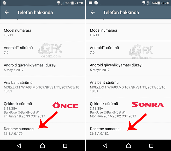 Android derleme numarası