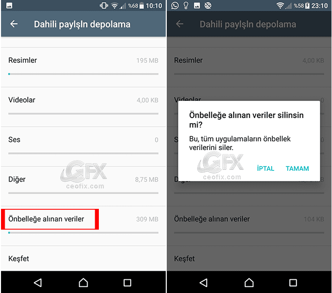 Android ön belleğe alınan veriler