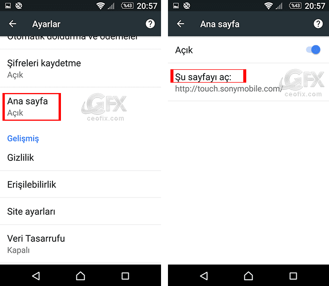 Android Telefonda Chrome Tarayıcıda Ana Sayfa Ayarı