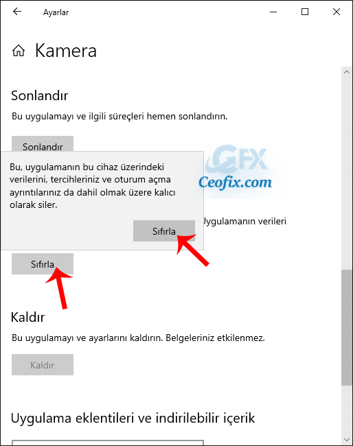 Windows 10 da Kamera Uygulaması Nasıl Sıfırlanır