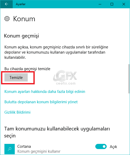 konum geçmişi temizle