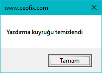 yazdırma kuyruğu temizlendi