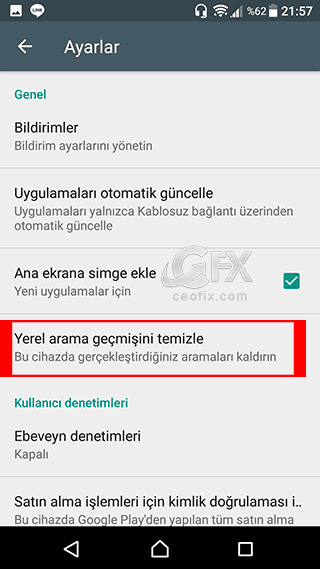 Android Yerel arama geçmişi temizle