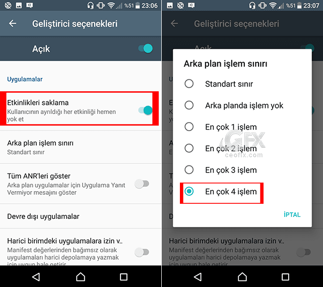 arka plan işlem sınırı