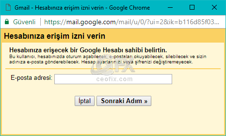 Gmail hesabına erişim izni verme!