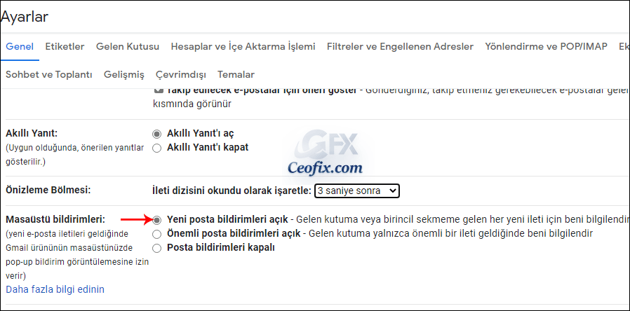 Gmail Masa Üstü Bildirimleri Etkinleştirme