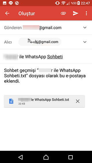 Whatapp Sohbetini Mail'e Gönder