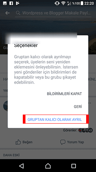 Facebook gruptan ayrılma diğer seçenekler