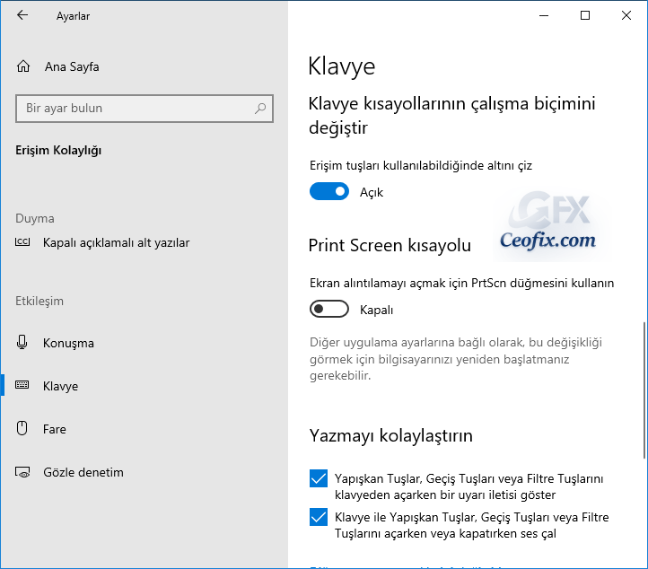 Windows 10 Kısa Yol Alt Çizgileri Nasıl Etkinleştirilir