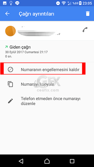 Numara engellemeyi kaldır