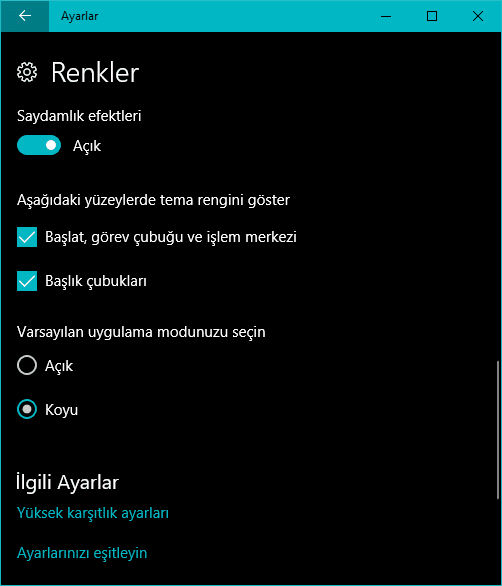 Windows 10'da Uygulama Ekranı Nasıl Siyah Yapılır