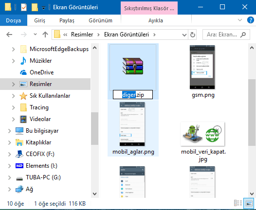 Windows 10 Dosya yada klasörleri yazılımsız Zipleyelim: