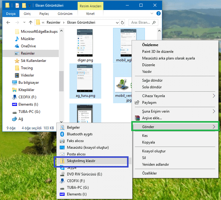 Windows 10 Dosya yada klasörleri yazılımsız Zipleyelim: