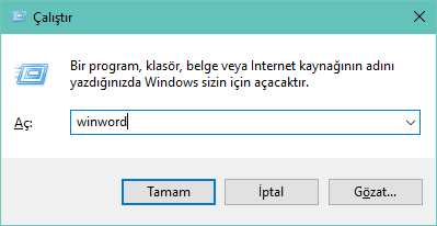 Windows 10'da Word  açmanın kısa yolları: