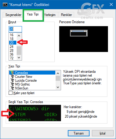 Komut istemi özelllikleri