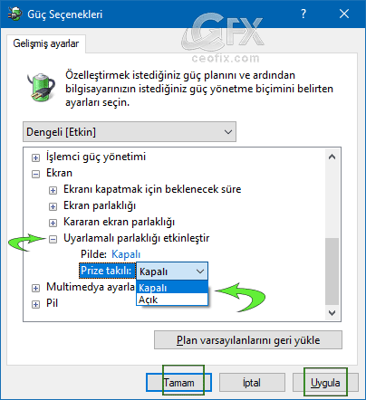 Windows'da Uyarlananan Parlaklık Ayarı Nedir Nasıl Yapılır