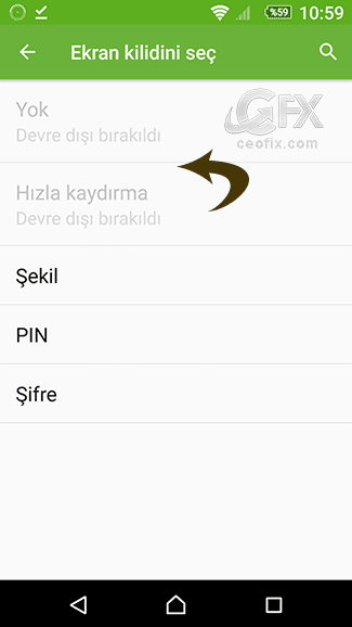 Android'de Ekran Kilidi yok gri oldu