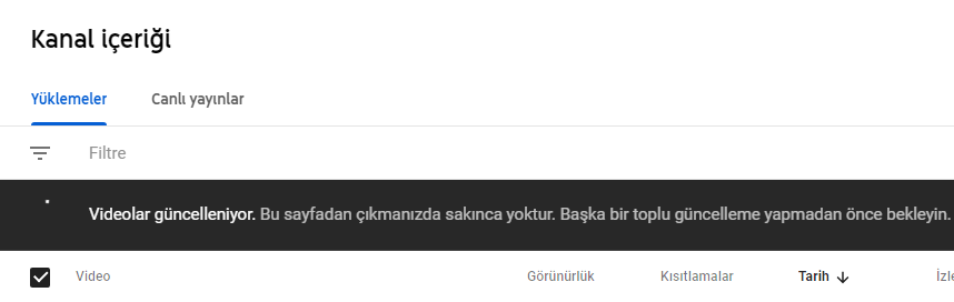 Youtube'a yüklediğin tüm videoları Toplu Olarak Onaya Al