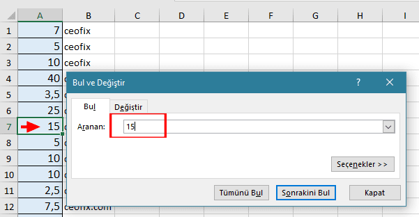 Microsoft Excel'de Bul ve Değiştir Nasıl kullanılır?