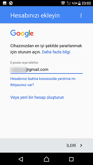 Android telefona Gmail hesabı ekle