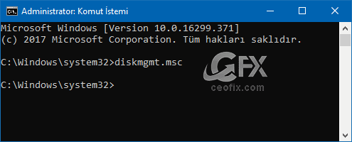 Disk yönetimini Komut istemi ile açma