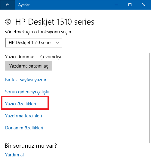 Yazıcı özellikleri