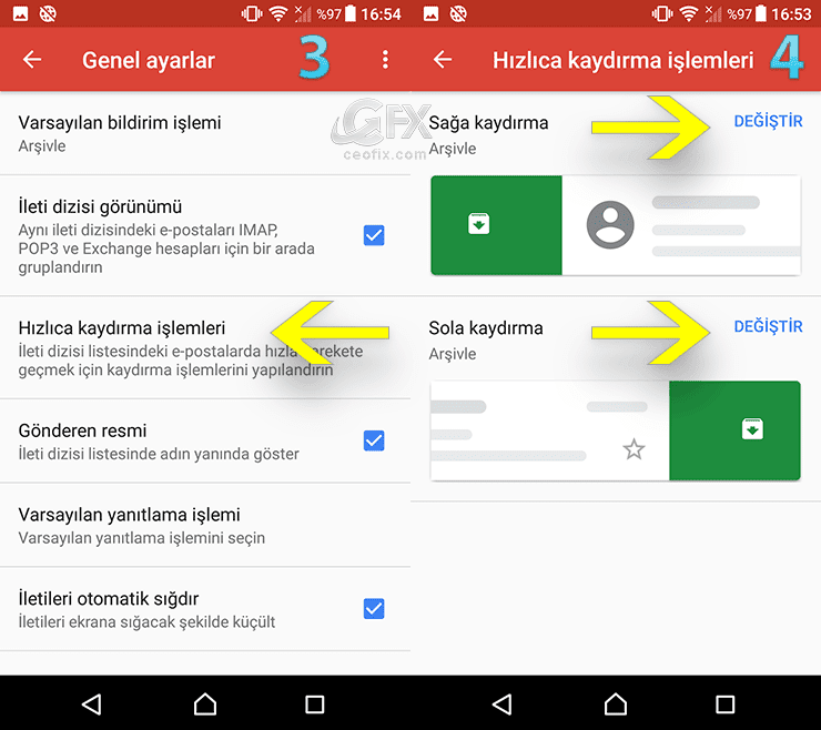hızlıca kaydırma işlemleri