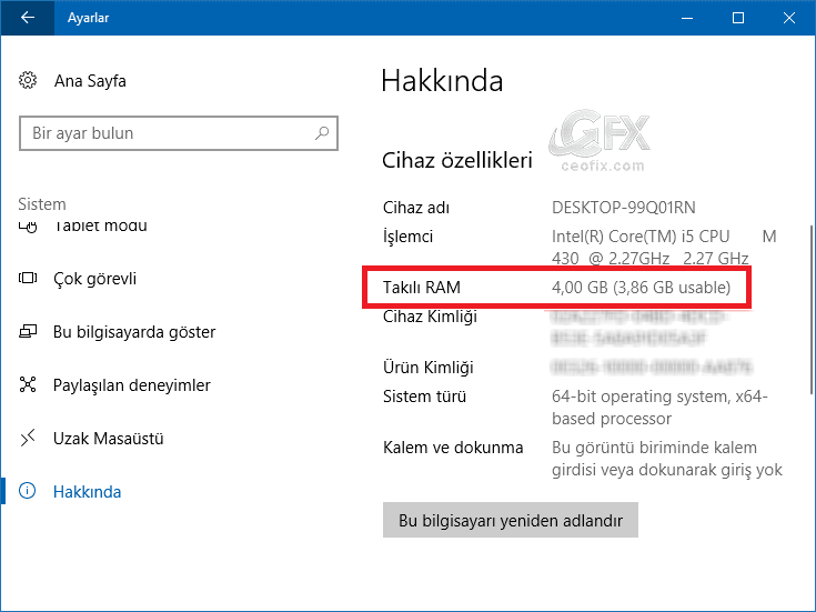 Bilgisayarın Ram'i Ne Kadar?
