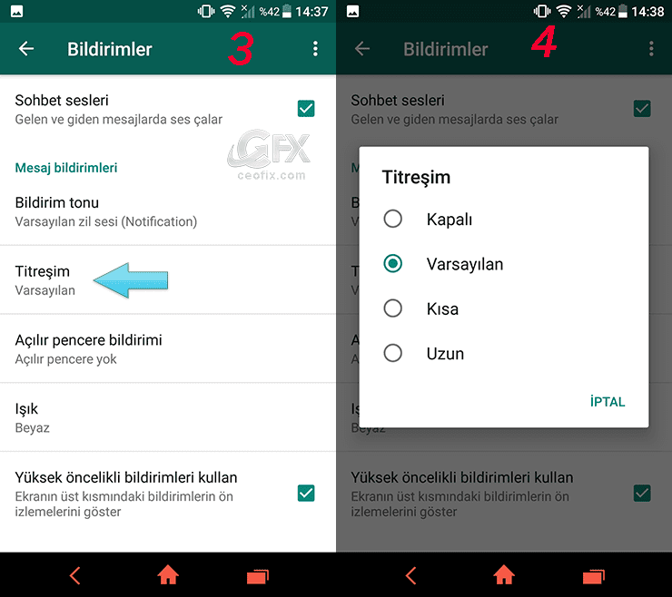 Whatsapp'de Bildirim Geldiğinde Titreşimi Açma Yada Kapatma