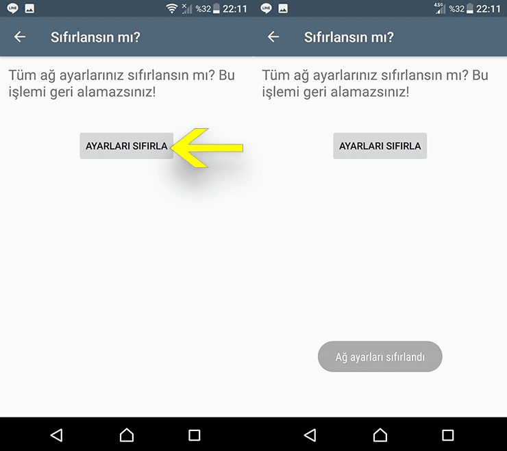 Android'de Ağ Ayarlarını Sıfırla