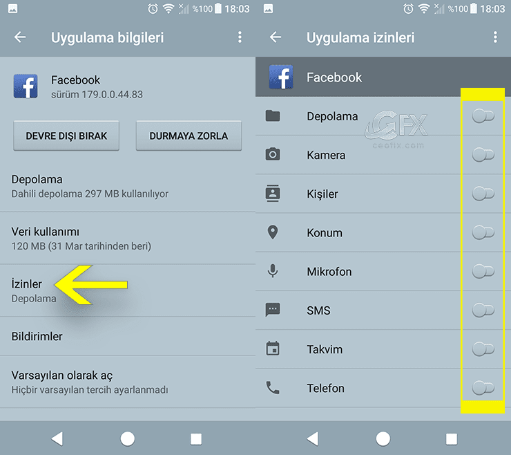 Android 'de Kamera, Depolama Gibi Uygulama İzinlerini Ayarla