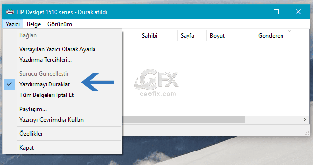  yazdırmayı duraklat