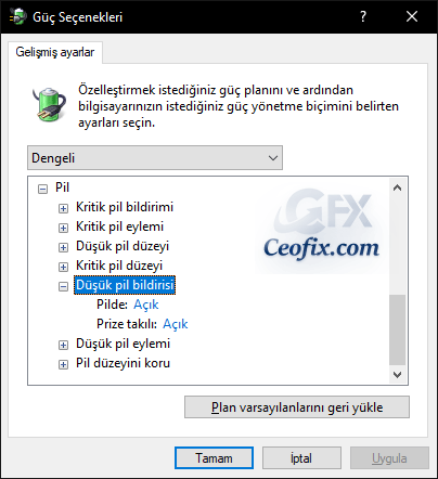 düşük pil bildirisi