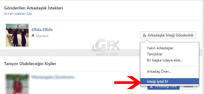 facebook arkadaşlık isteği iptal et