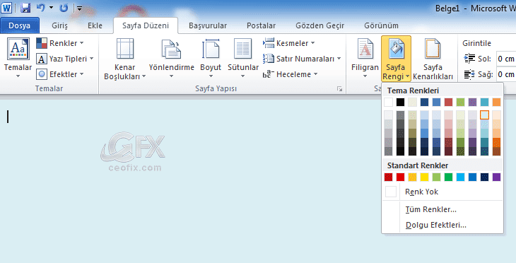 Word 2010 kullanıcıları için sayfa rengi değiştirme