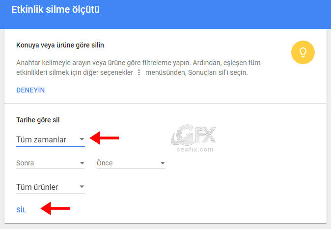 etkinlik silme ölçütü