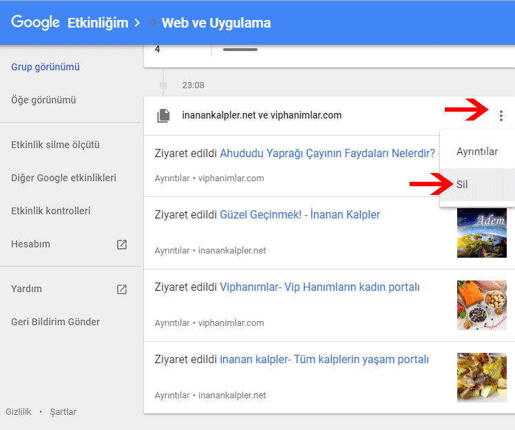 Etkinlik geçmişi 