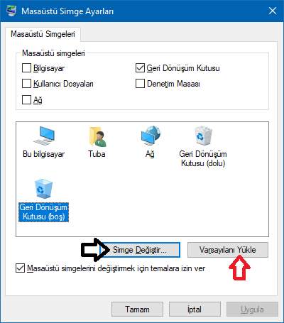 Geri Dönüşüm Kutusu Simgesini Kolayca Değiştir