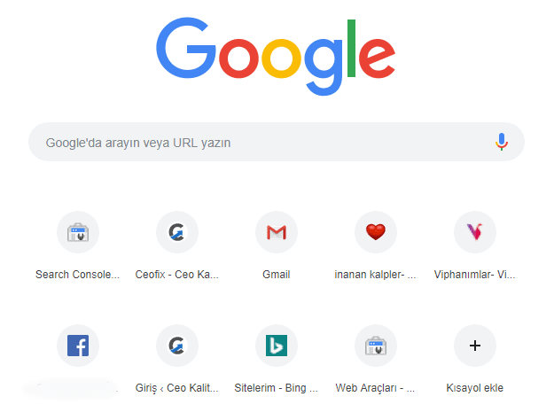 yeni sekme sayfası görünüm