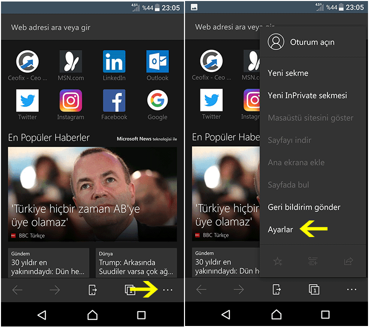 Android Edge'de Varsayılan Arama Motorunu Değiştir