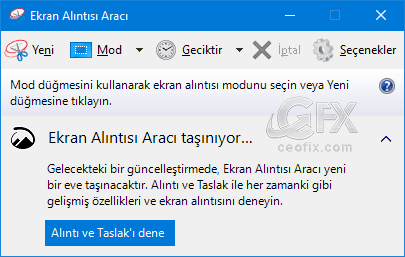 Ekran alıntısı aracı taşınıyor