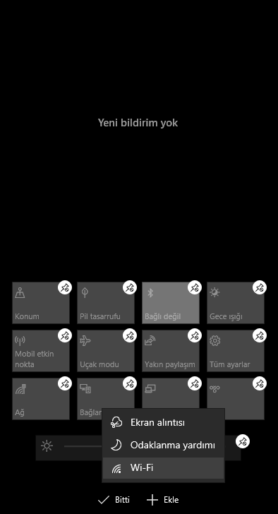 Hızlı erişimler menüsü