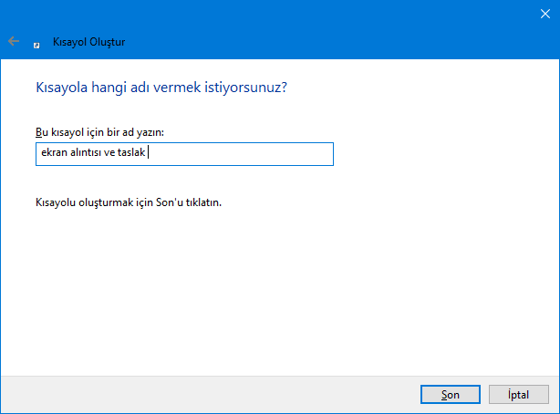 ekran alıntısı ve taslak masa üstü kısa yolu 